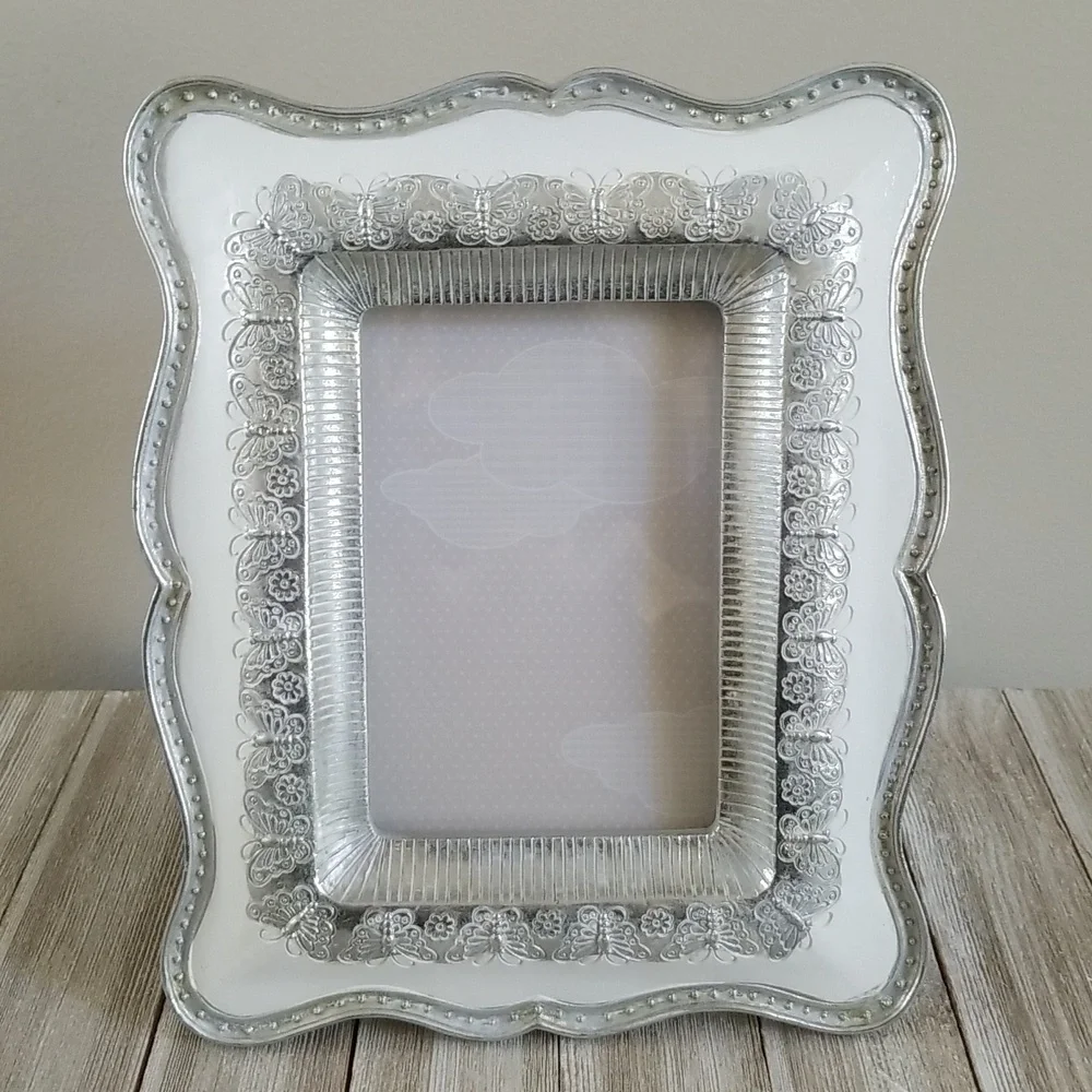 Elegant meets Whimsy Silver and White Picture Frame
